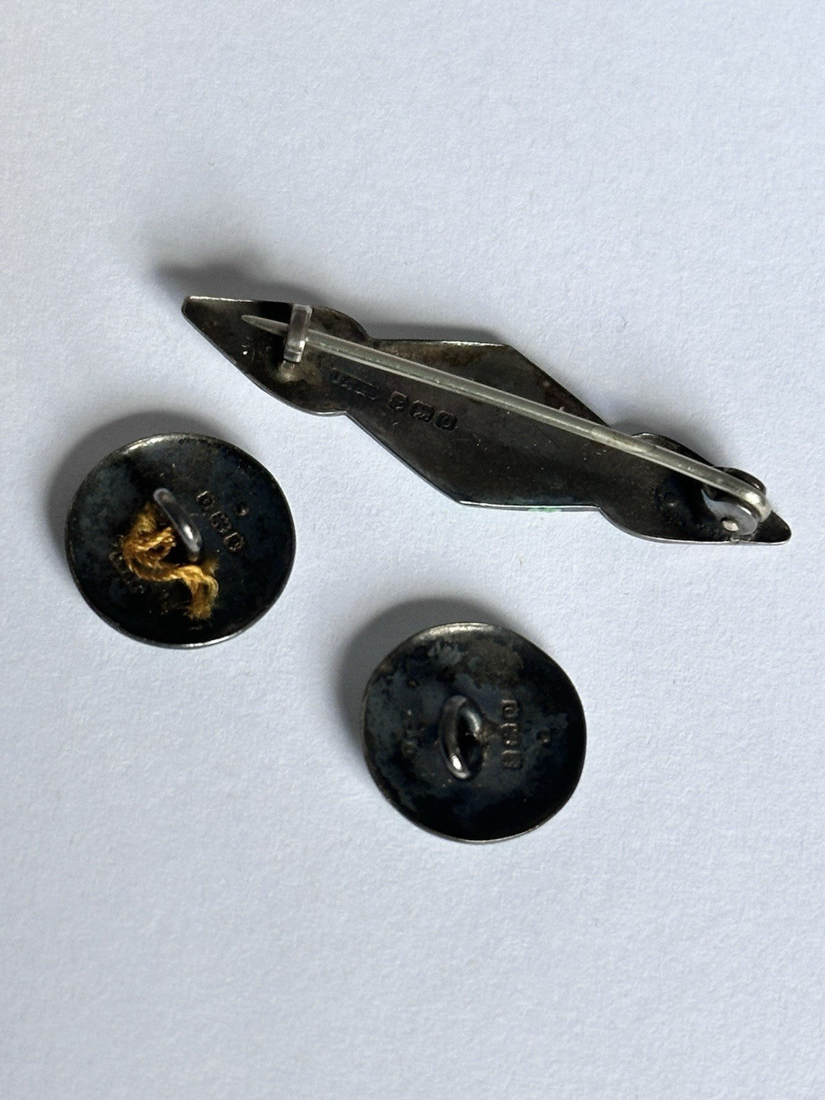 Antique Guilloche Enamel Shirt Studs And Brooch In Original Box A/F