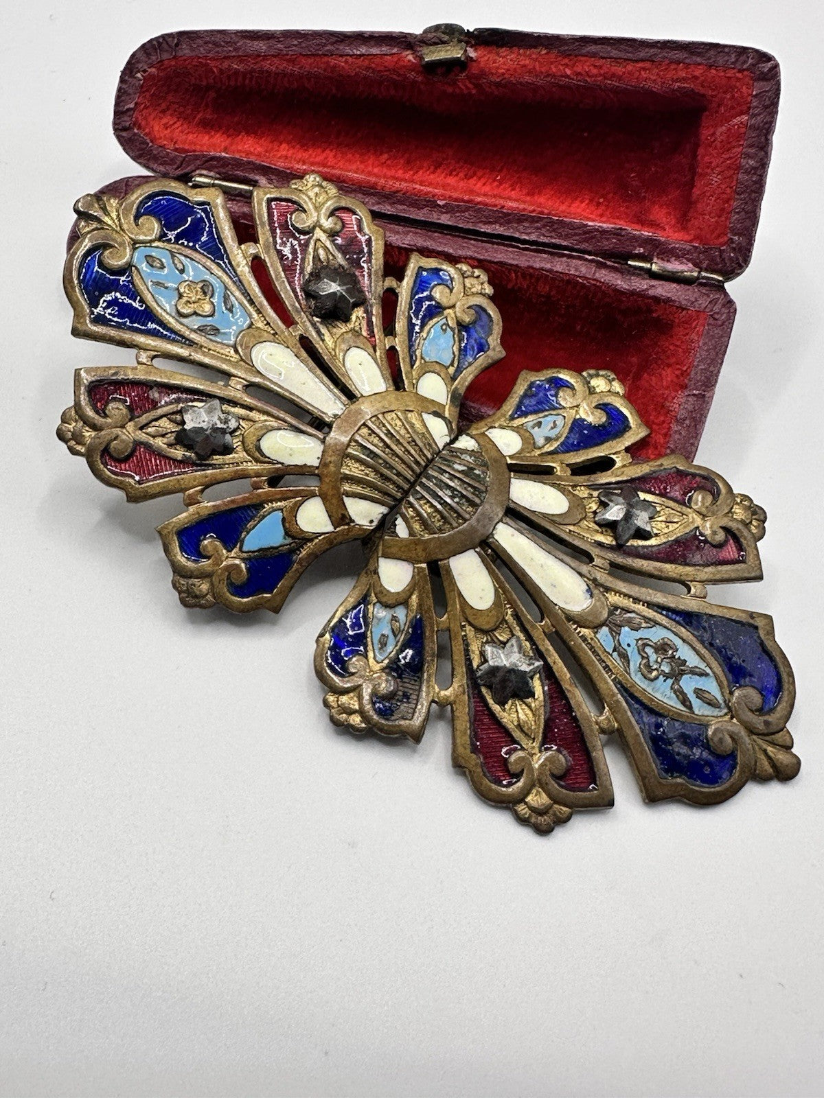 Art Nouveau Enamel Cut Steel Stars Brass Buckle