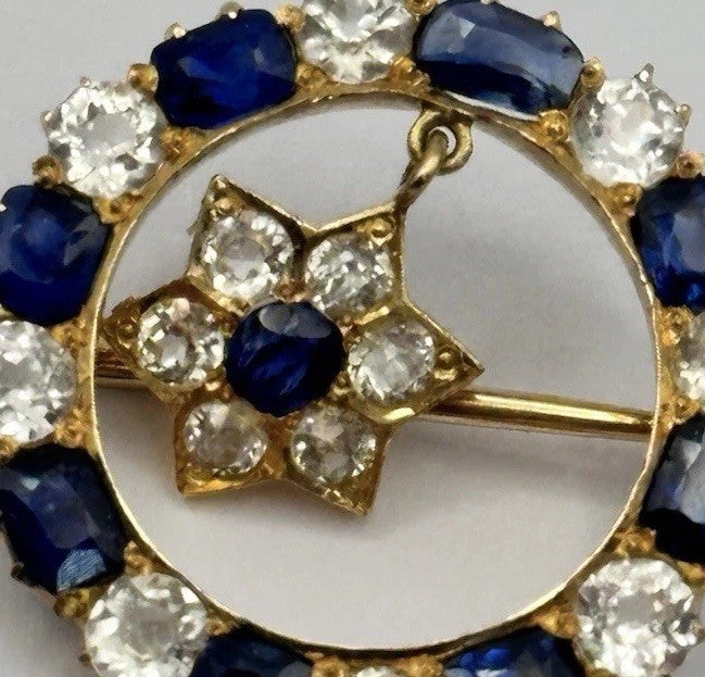 Antique Victorian 20ct Gold White And Blue Sapphire En Tremblant Flower Brooch