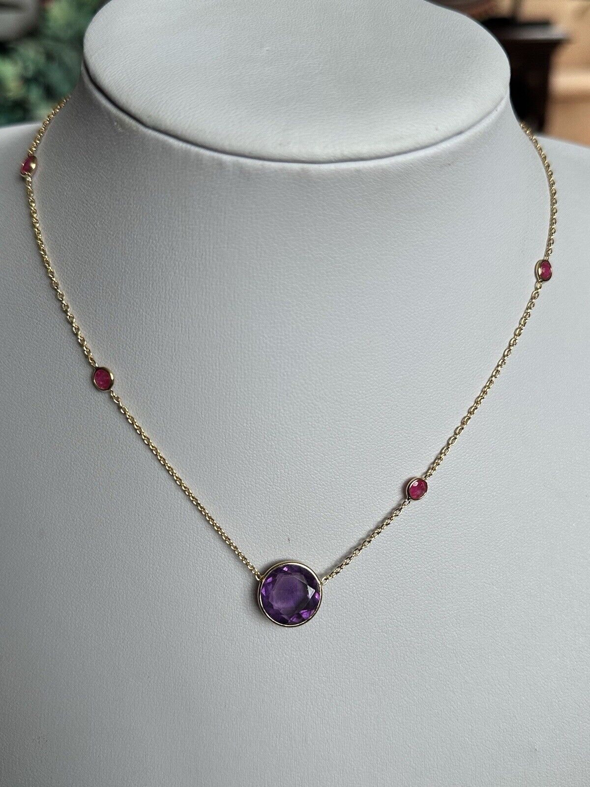 18k Gold Vermeil On 925 Silver Natural Amethyst And Ruby Necklace