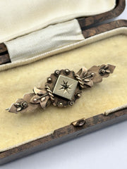 Antique Victorian 9ct Gold Diamond Brooch Boxed