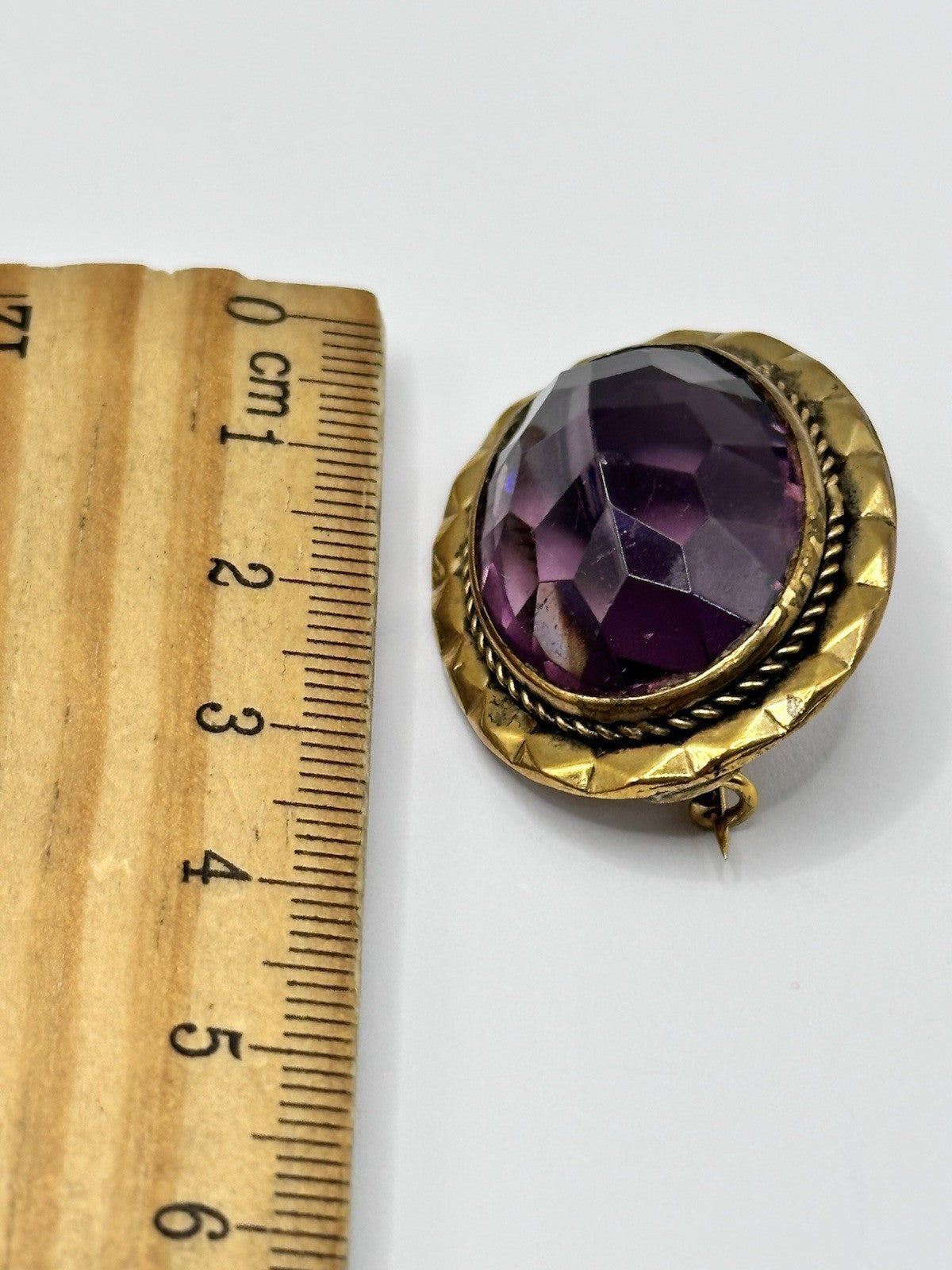 Antique Victorian Faceted Amethyst Pinchbeck Gold Plated Brooch