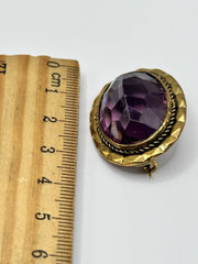 Antique Victorian Faceted Amethyst Pinchbeck Gold Plated Brooch