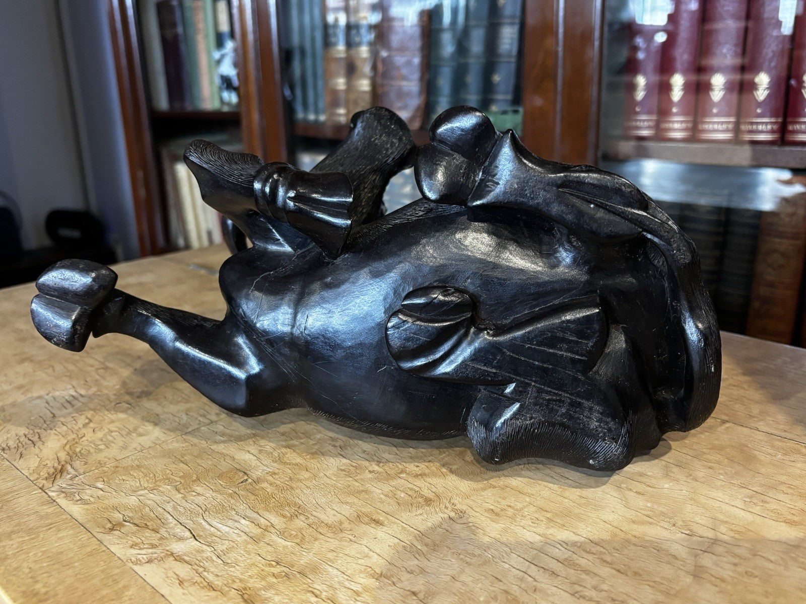 Antique Wooden Carved Figure Sitting On A Water Buffalo, Super Quality
