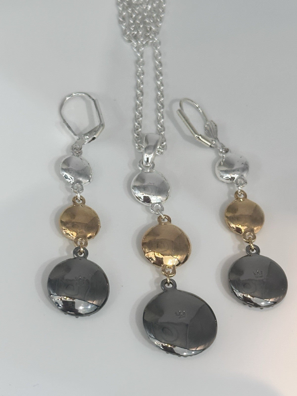 18ct Gold & Rhodium Plated Drop Necklace Earring Set Made With Swarovski Crystal