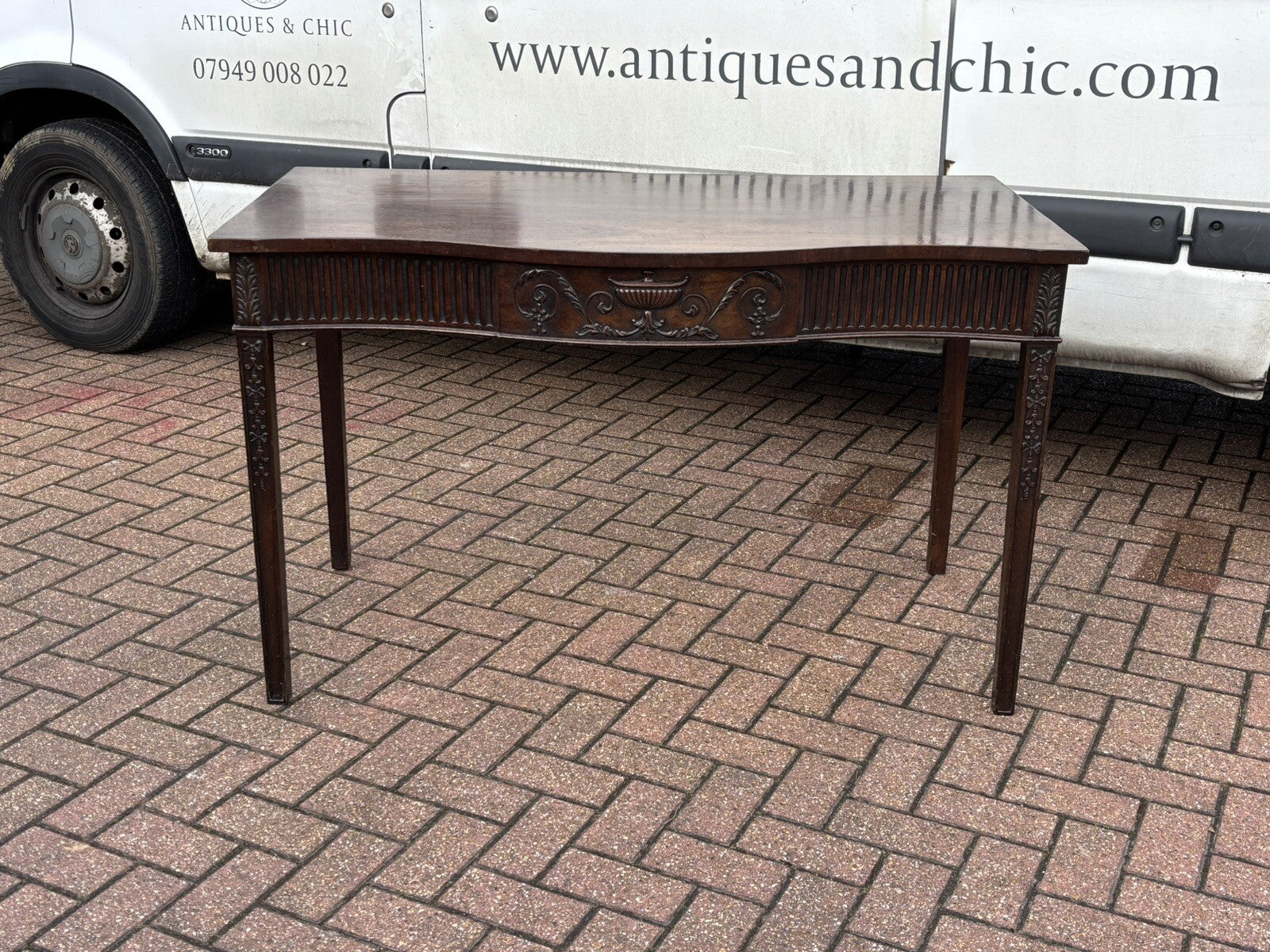 Adams Style Antique Mahogany Console Hall Table, Server. With Central Drawer.