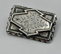 Antique Victorian Sterling Silver Flower Engraved Brooch
