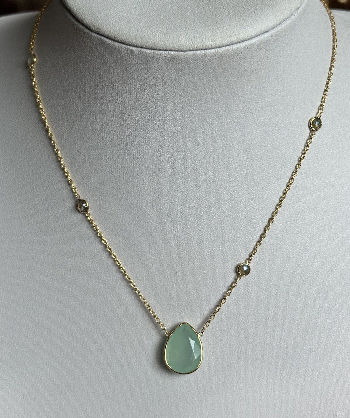 18k Gold Vermeil Plated On 925 Silver Chalcedony And Labradorite Necklace
