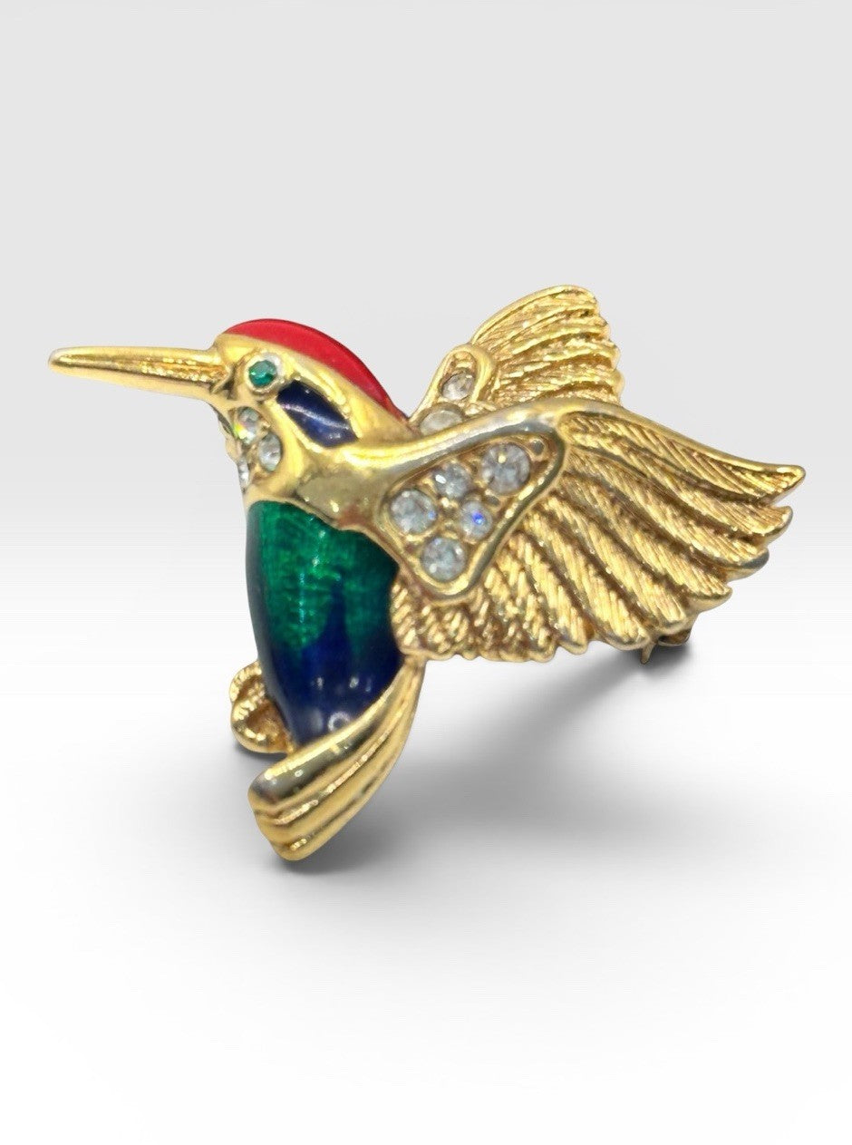 Attwood And Sawyer Gold Plated Hummingbird Enamel Brooch