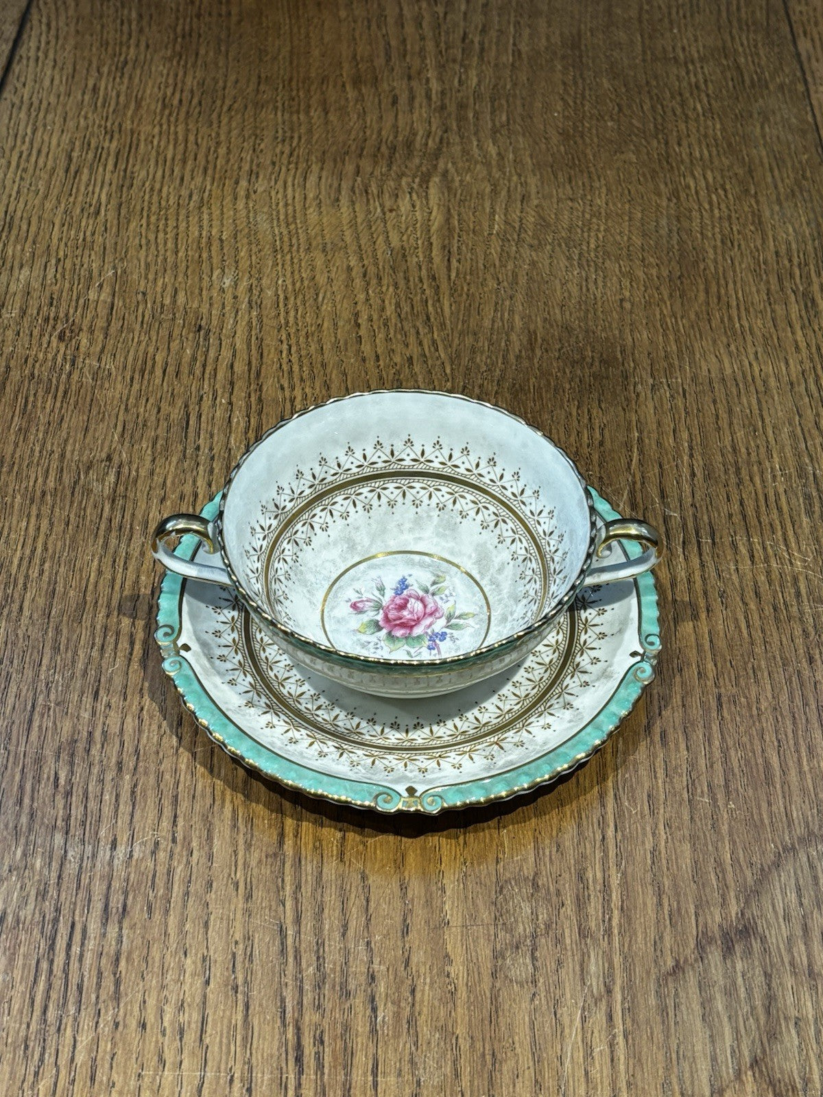 Aynsley Keaburn 7638 Green Soup Cup & Saucer