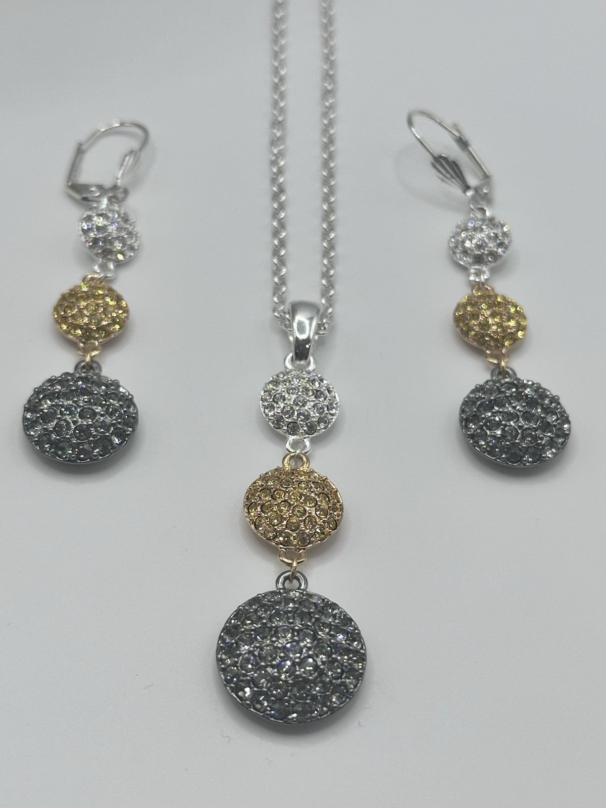 18ct Gold & Rhodium Plated Drop Necklace Earring Set Made With Swarovski Crystal