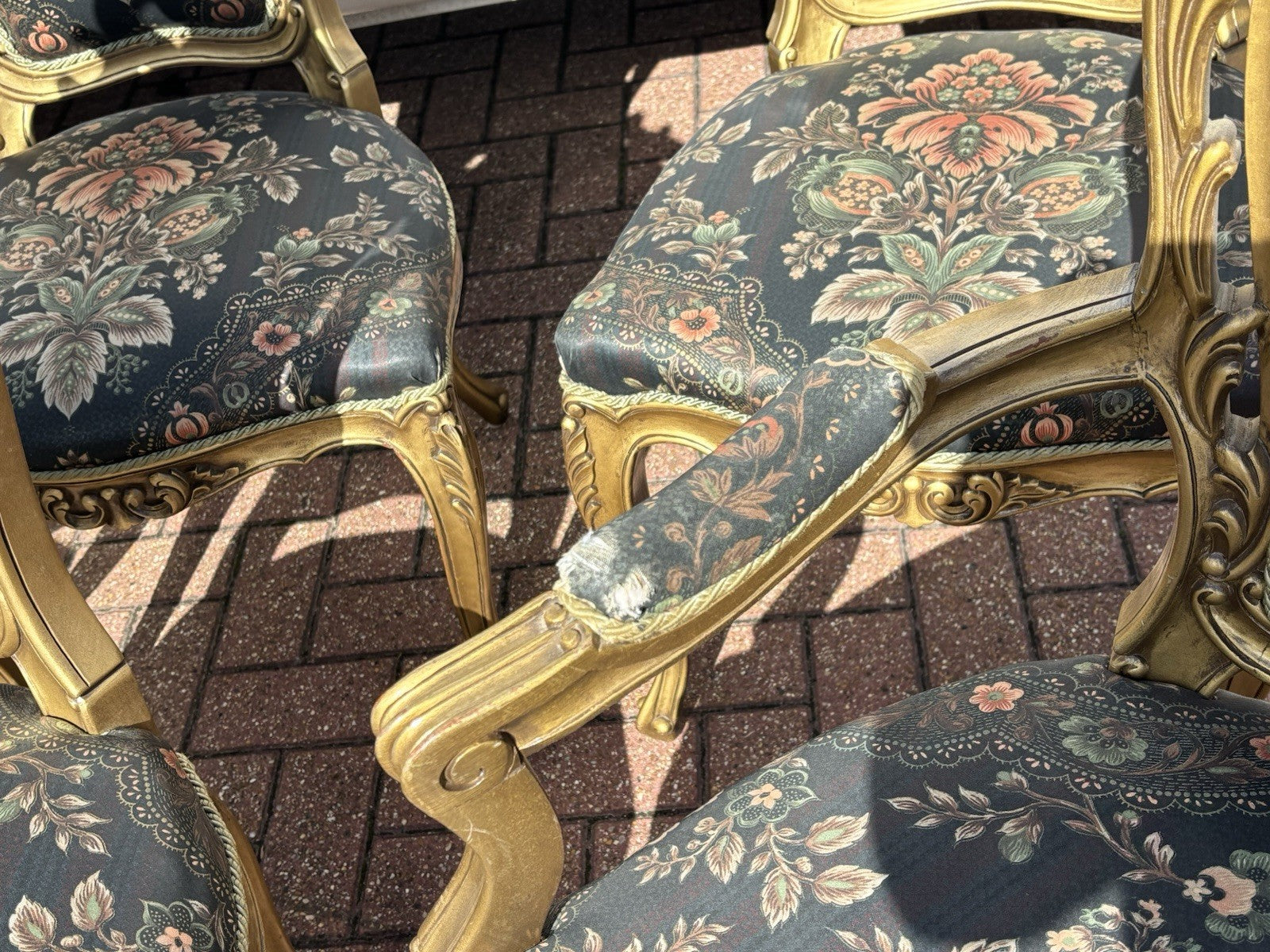 6 French Louis Style Gold Gilt Wooden And Upholstered Armchairs.