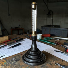 Antique Industrial Brass Boiler Thermometer With Sliding Window On Stand