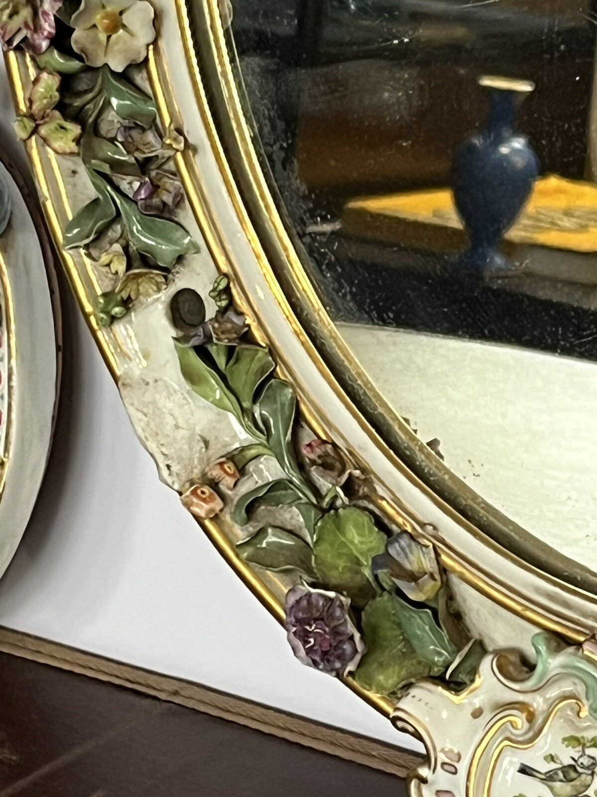 Antique Meissen German Porcelain Wall Mirror .