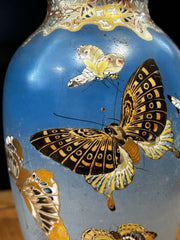 Antique  Satsuma Vase Decorated With Butterflies And Signed To Base