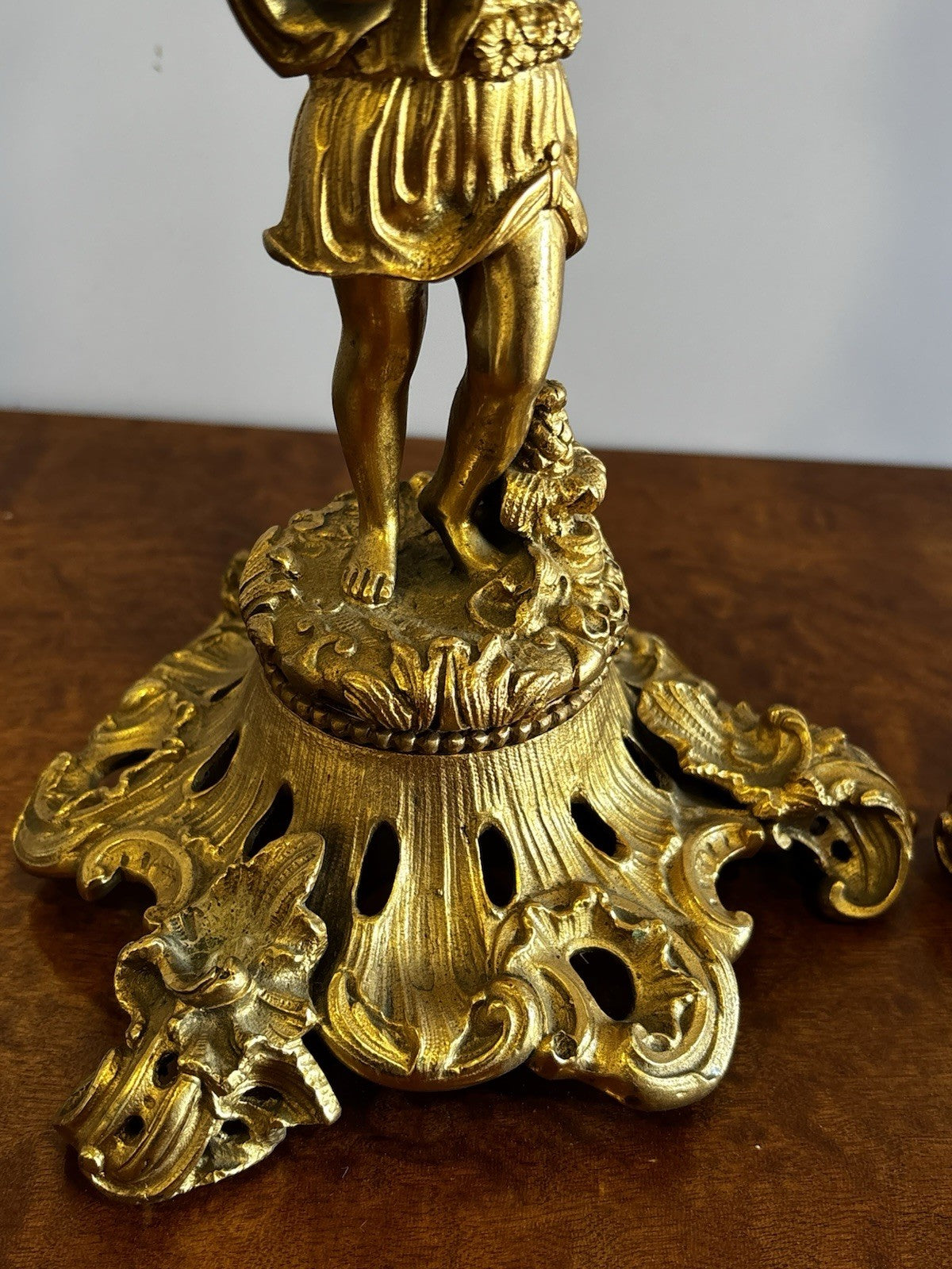 19th Century Gilt Bronze Candlesticks, Boy & Girl Figures, Very Good Quality.