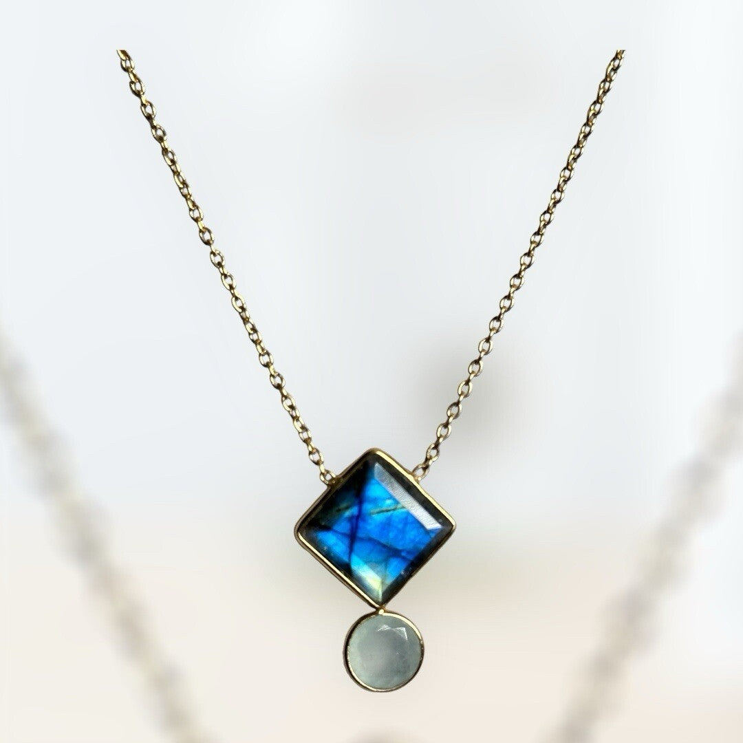 18k Gold Vermeil Plated 925 Silver Rainbow Labradorite Tourmaline Necklace