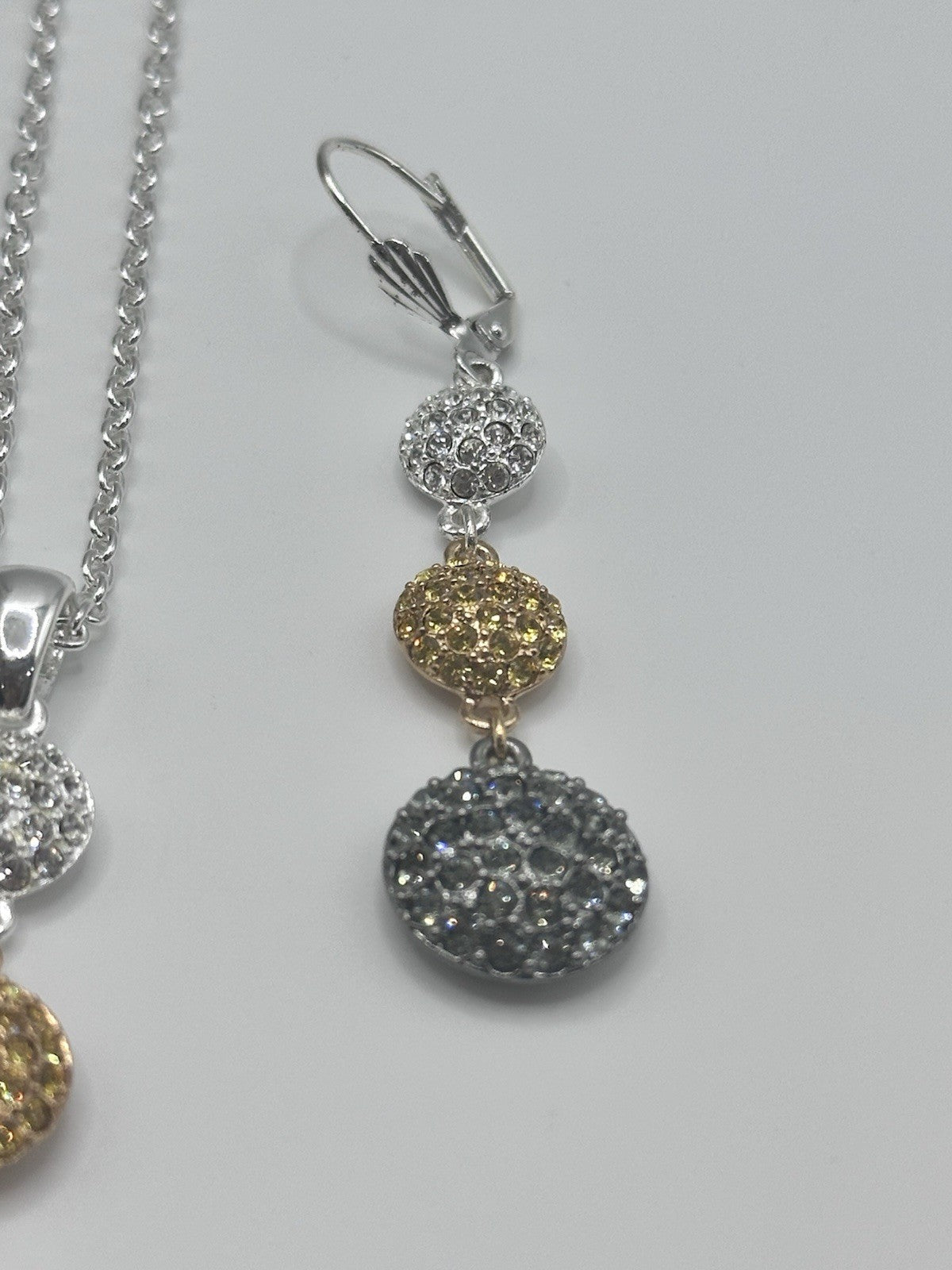18ct Gold & Rhodium Plated Drop Necklace Earring Set Made With Swarovski Crystal