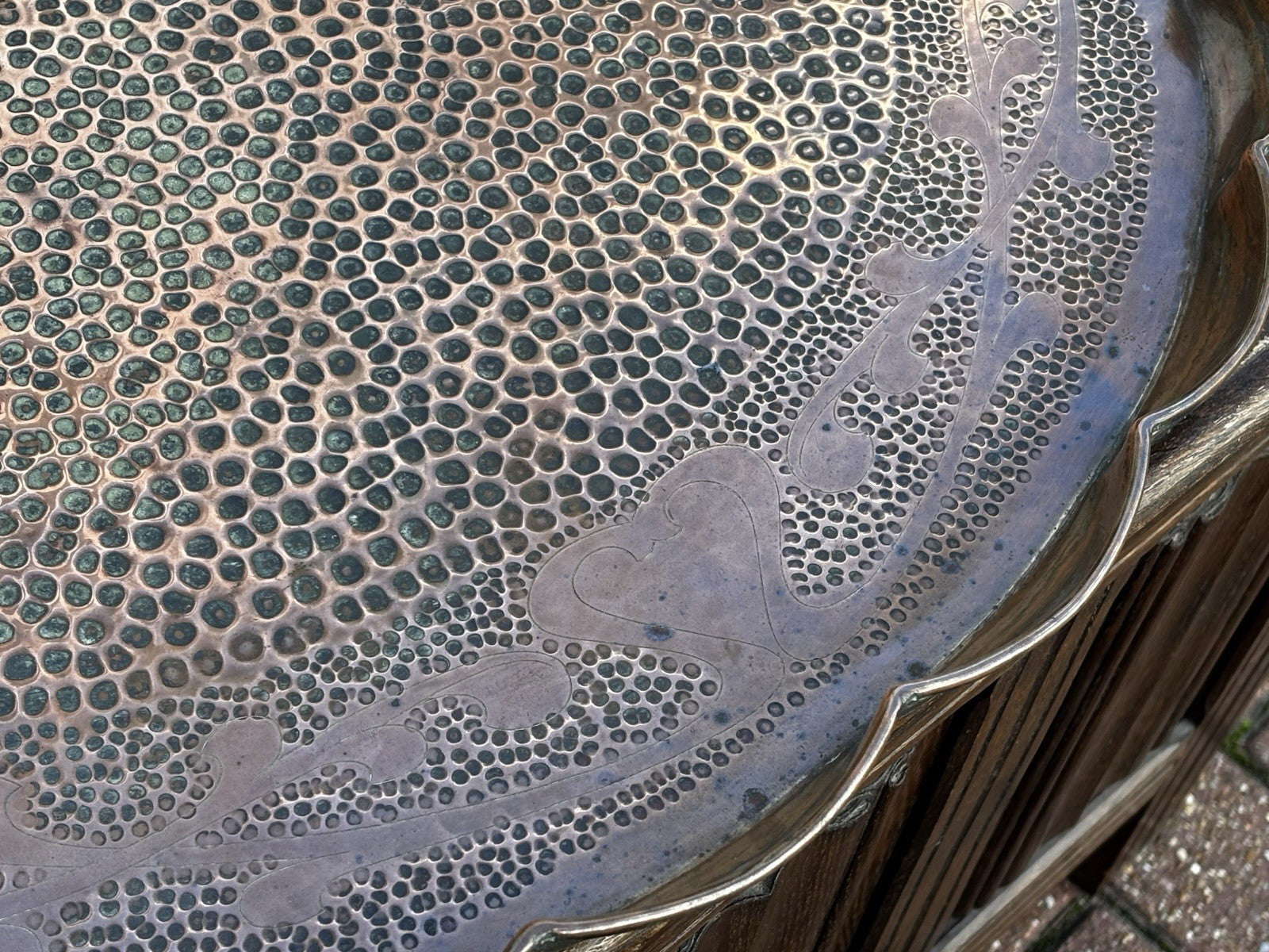 Arts & Crafts Decorated Copper Tray. Large In Size.