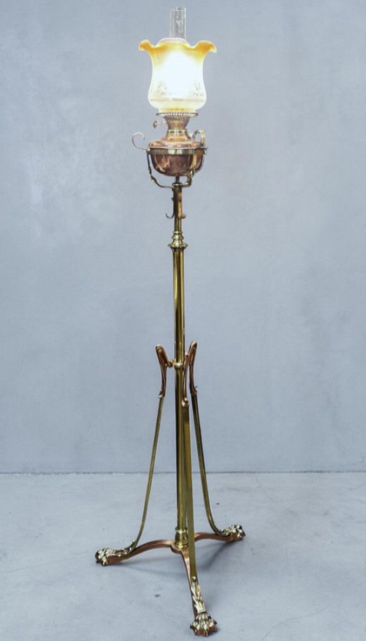 Art Noveau Brass & Copper Height Adjustable Electric Converted Oil Lamp- Superb