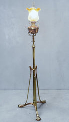 Art Noveau Brass & Copper Height Adjustable Electric Converted Oil Lamp- Superb