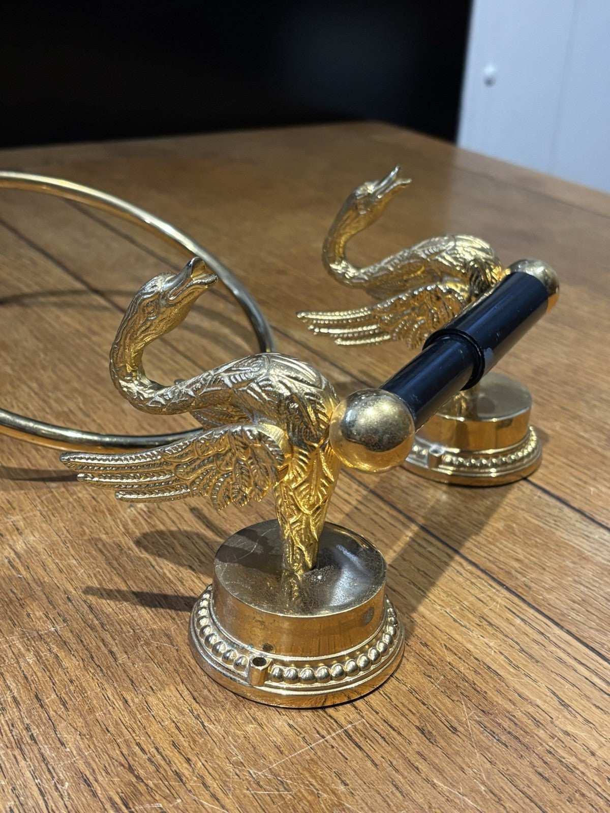 1970's Gold Plated Swan Towel Holder And Toilet Roll Holder