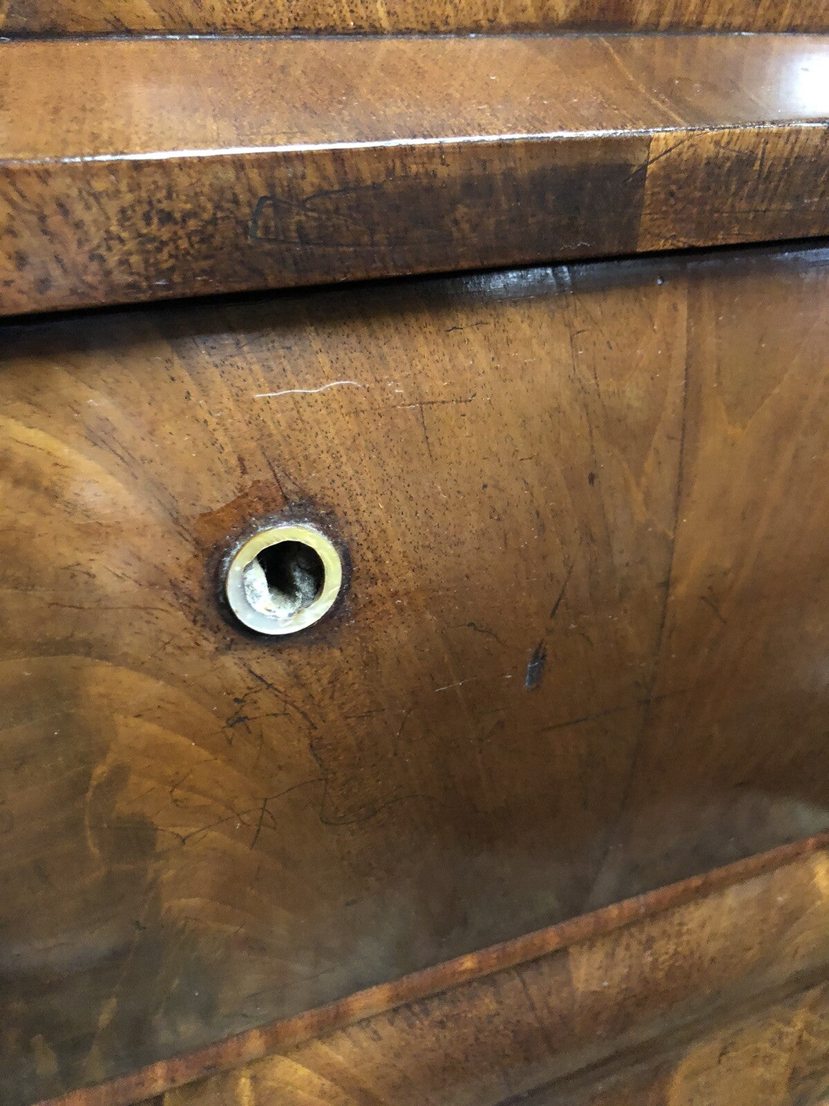 Antique Mahogany Biedermeier Chest Of Drawers, Flame Veneers. Circa 1860