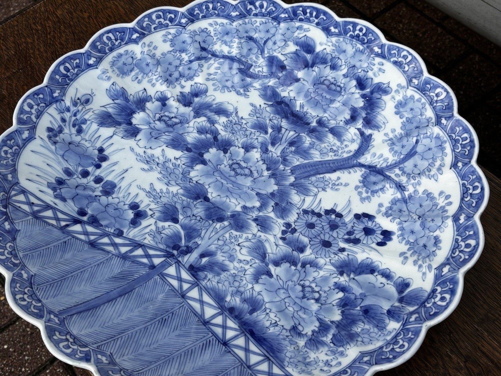 Antique Japanese Imari Blue And White Hand Painted Charger Plate