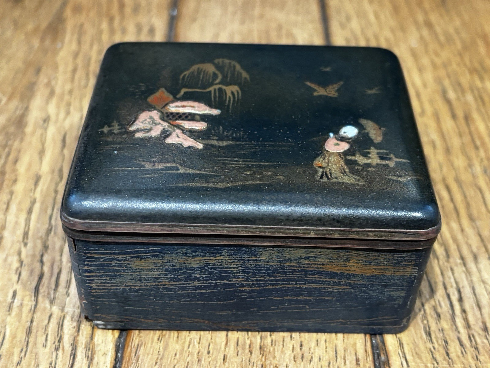 Antique Japanese Trinket Box And Pin Tray