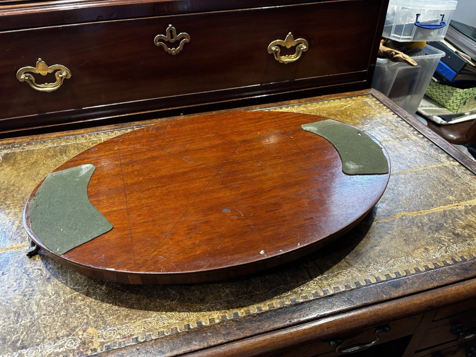 Antique Mahogany Drinks Tray With Marquetry Inlay To Centre.