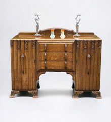 Art Deco Oak Sideboard. Circa 1930's. Carved With Flowers . Lots Of Storage.