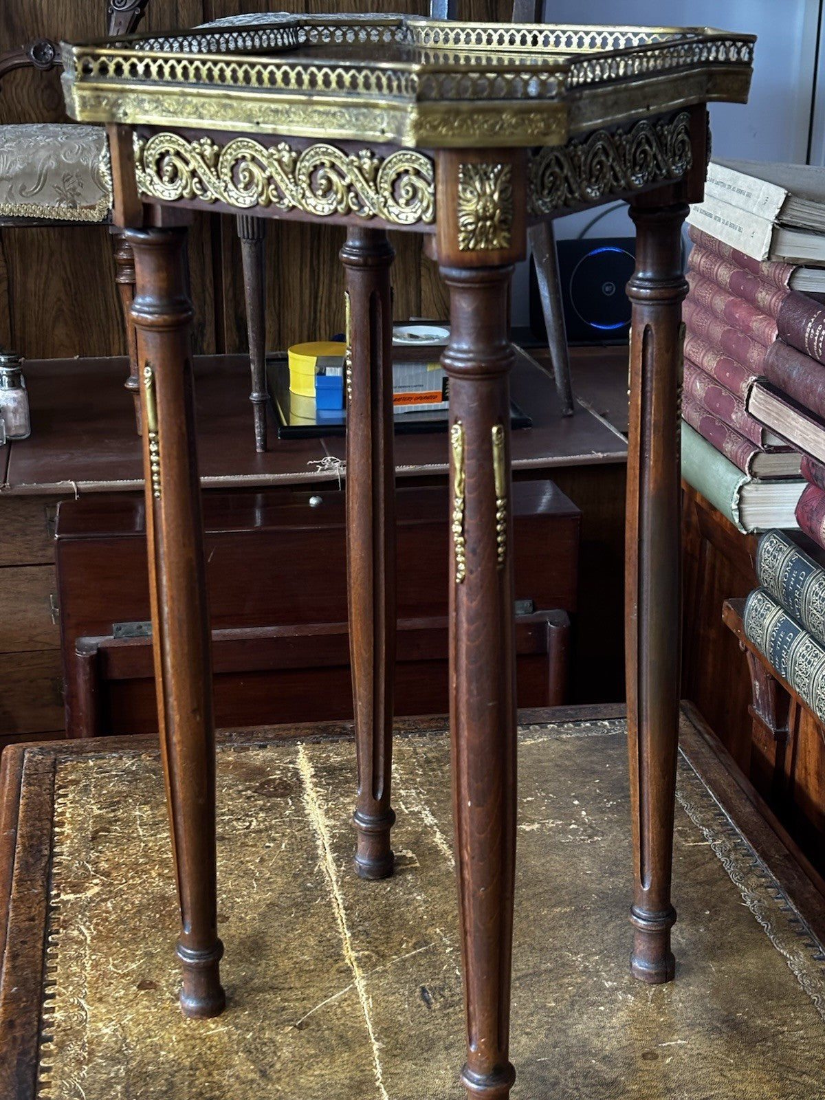 Antique French Marble Top And Decorated With Ormolu Mounts Side Table.