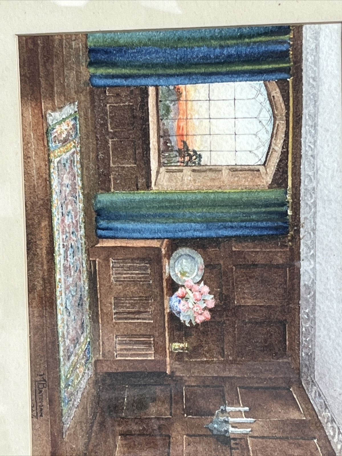 Architectural Watercolour Of A Grand Hall, Signed, M Bateman  & Dated.