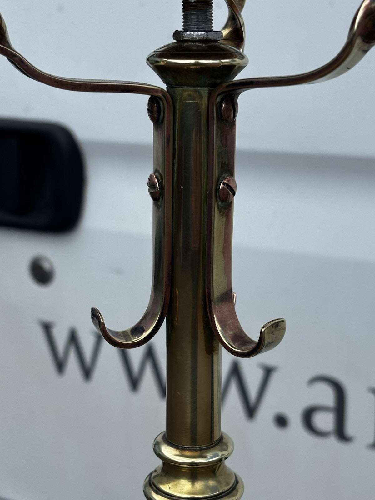 Art Noveau Brass & Copper Height Adjustable Electric Converted Oil Lamp- Superb