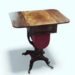Antique Regency Mahogany Sewing Table & Workbox, On Brass Castors