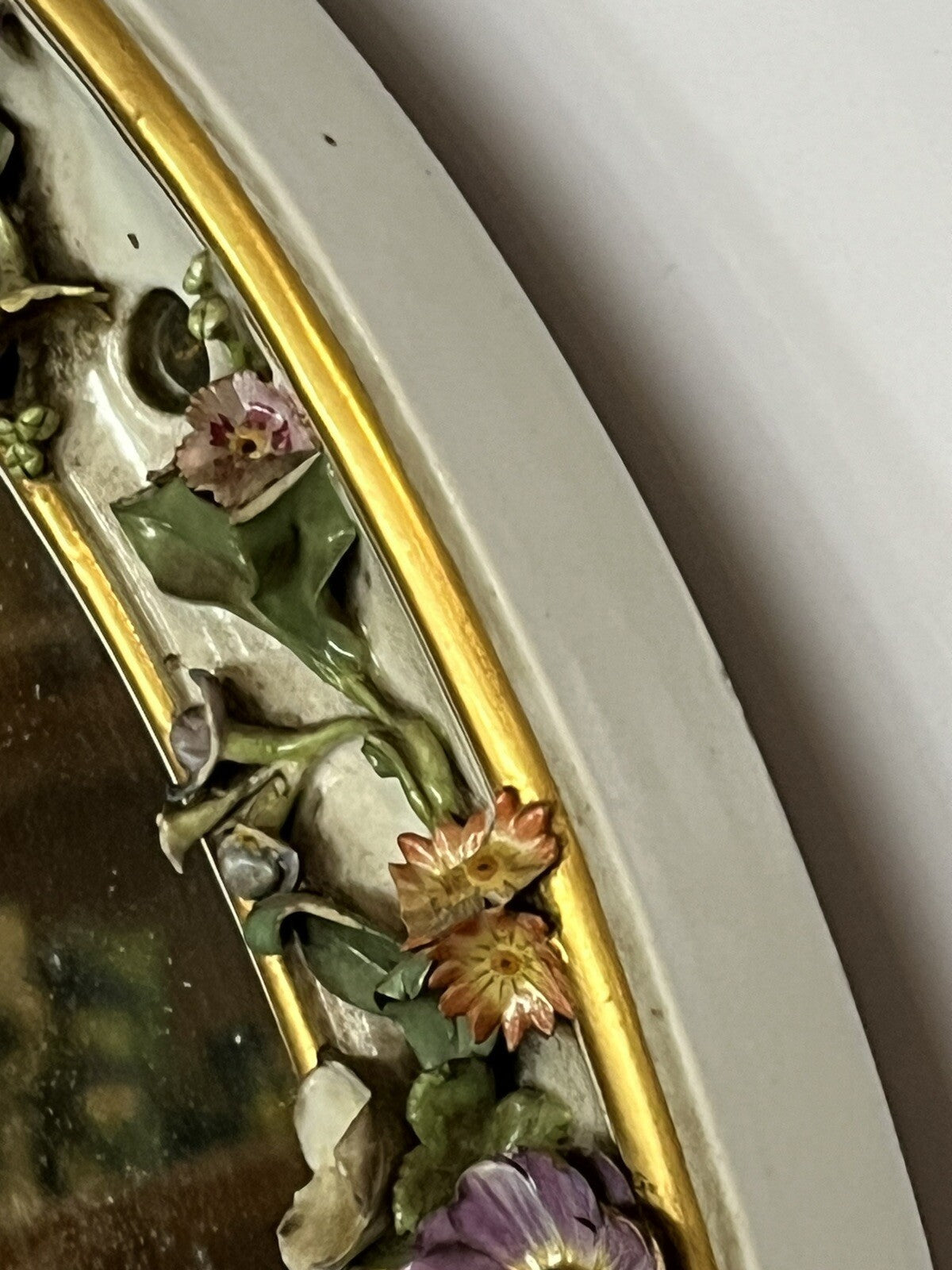 Antique Meissen German Porcelain Wall Mirror .