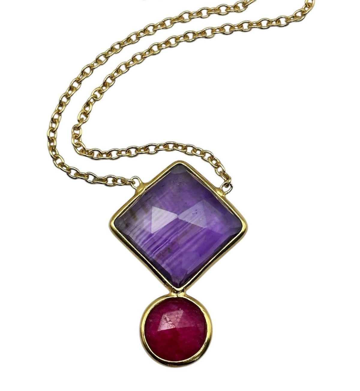 18k Gold Vermeil Plated On 925 Silver Amethyst And Ruby Necklace