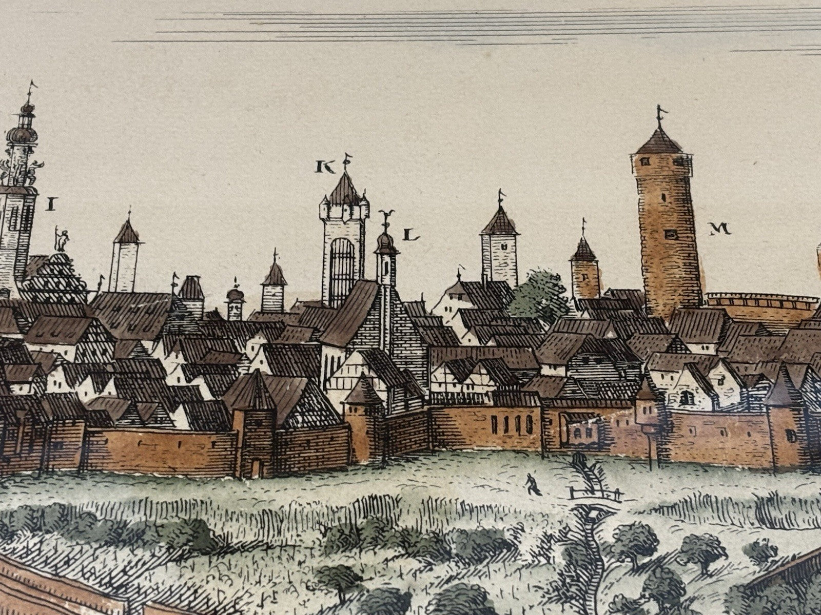 Antique Coloured Engravings  By Conrad Buno Delineaut Of Medieval German Towns