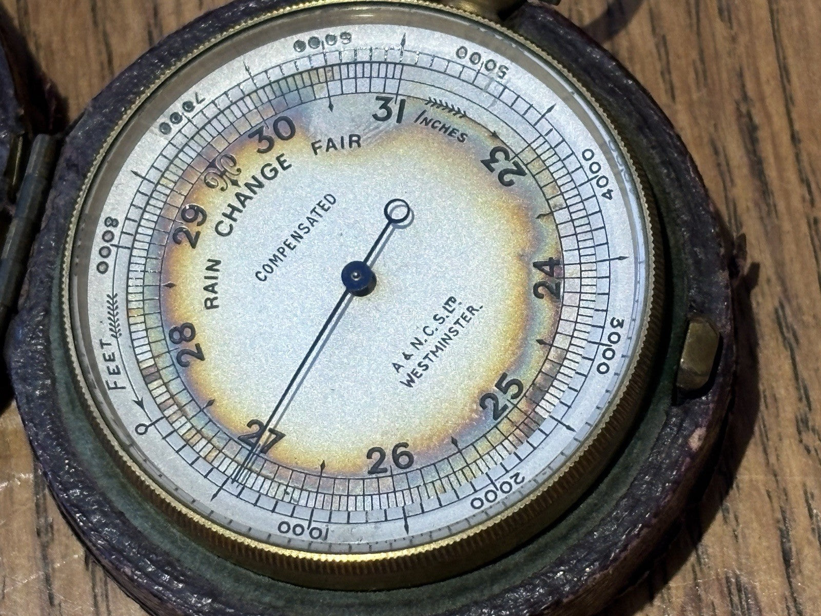 Antique Pocket Barometer Altimeter In Original Leather Case.