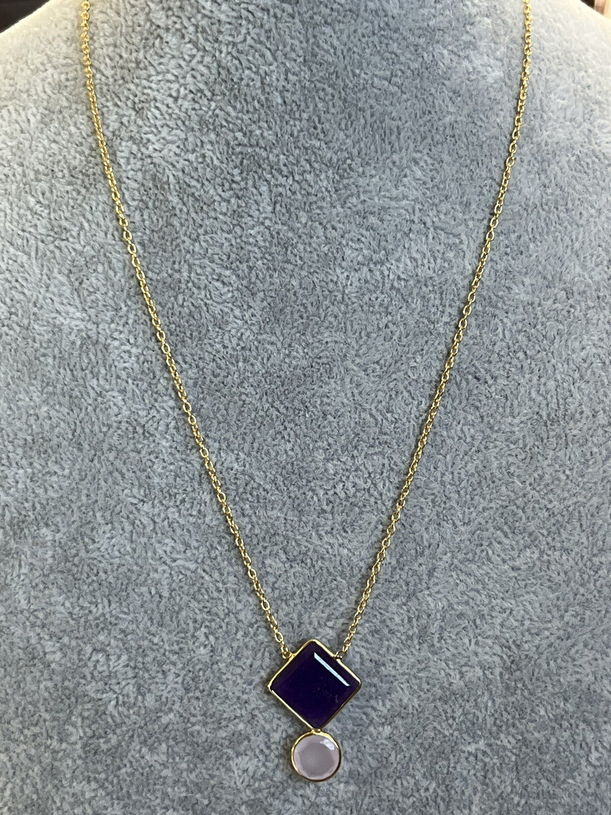 18k Gold Vermeil Amethyst Rose Quartz Necklace