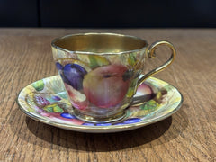 Aynsley Gold Orchard Fruit Cup & Saucer Signed D Jones Bone China