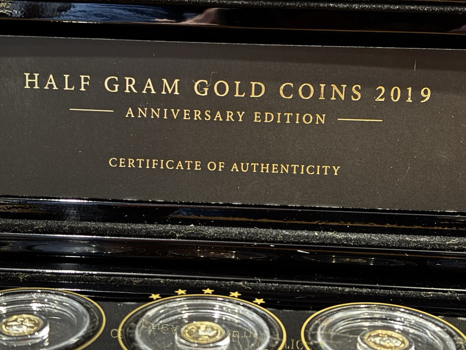 7 Half Gram Gold Coin Set, 2019 Anniversary Cased Edition.  3.5 G .999 Fine Gold