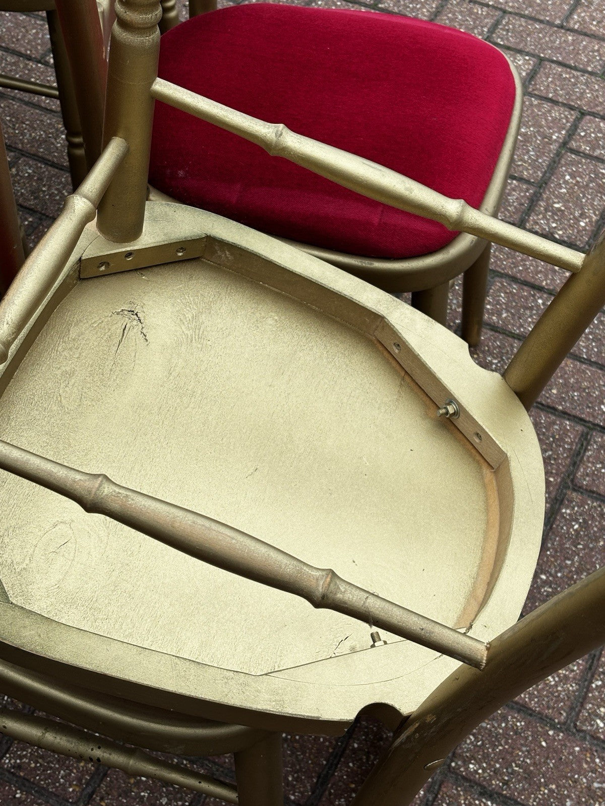 12 Cafe / Events Louis Style Gold Gilt Wooden And Upholstered Dining Chairs