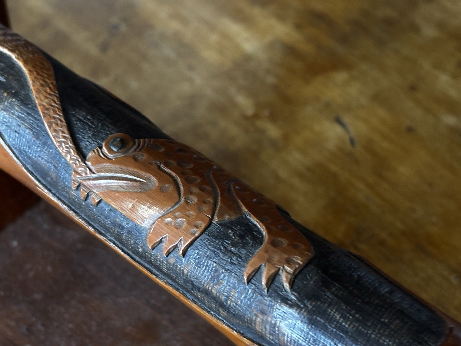 Antique Walking Stick Decorated With Frogs And Snakes