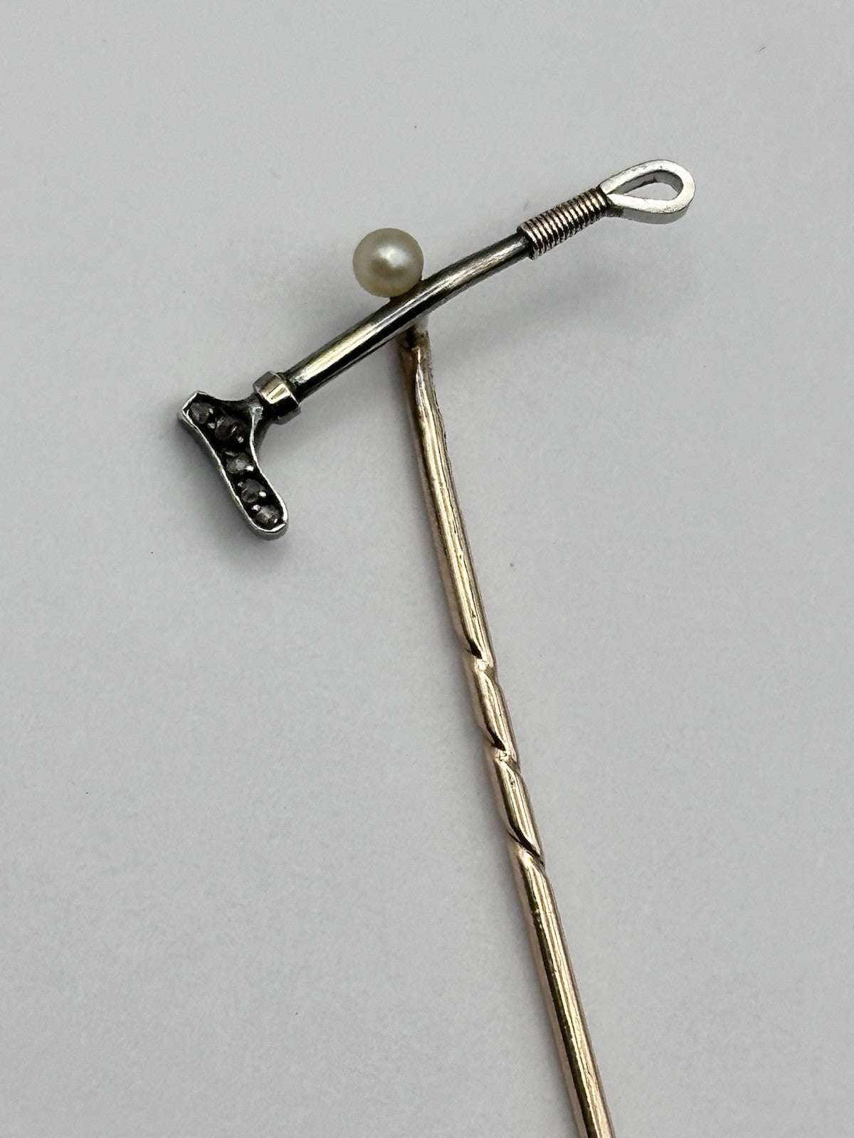 Antique 9ct Gold 15ct Gold Diamond Riding Crop On 9ct Gold Stick Pin