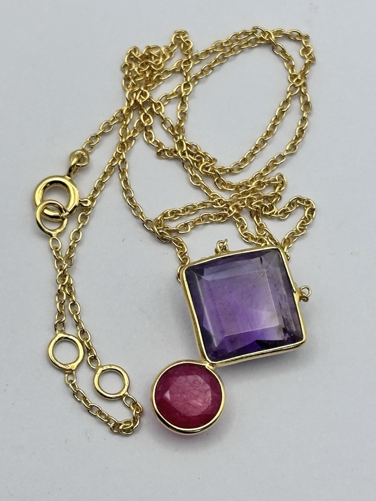 18k Gold Vermeil Plated On 925 Silver Amethyst And Ruby Necklace