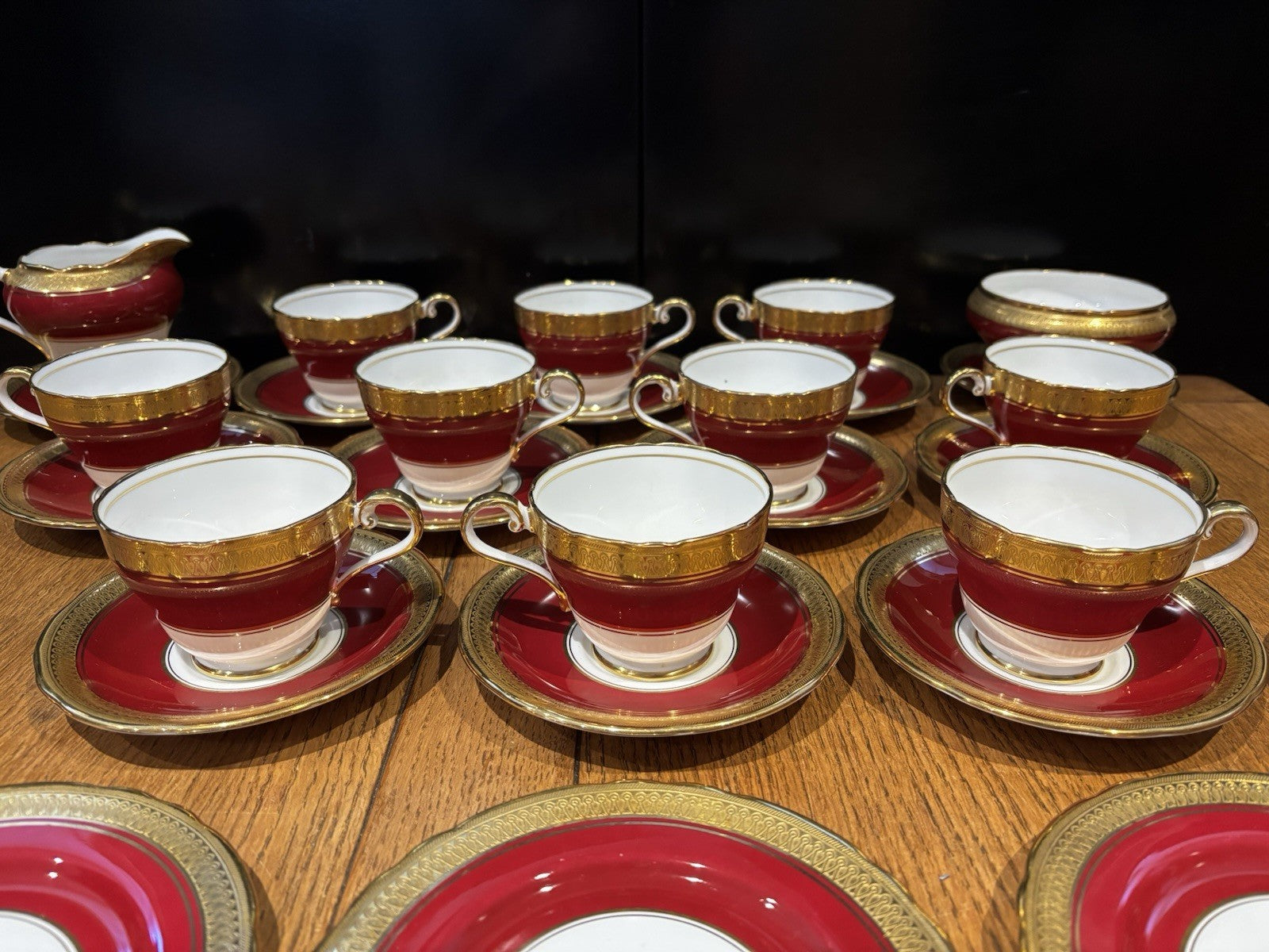 Aynsley Red With Gold Demitasse Tea & Cake Set.
