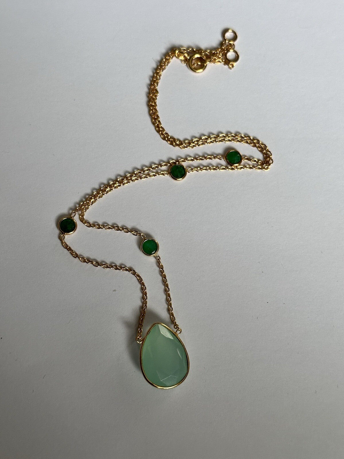 18k Gold Vermeil Plated On 925 Silver Natural Tourmaline And Emerald Necklace