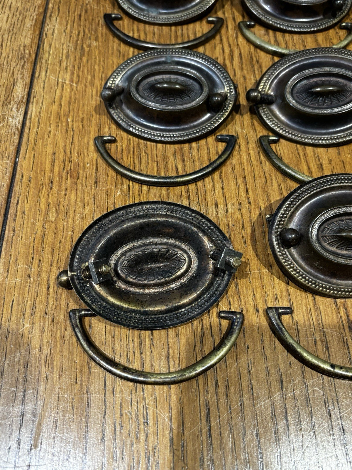 Antique Set Of 6 Drawer Handles With Fittings