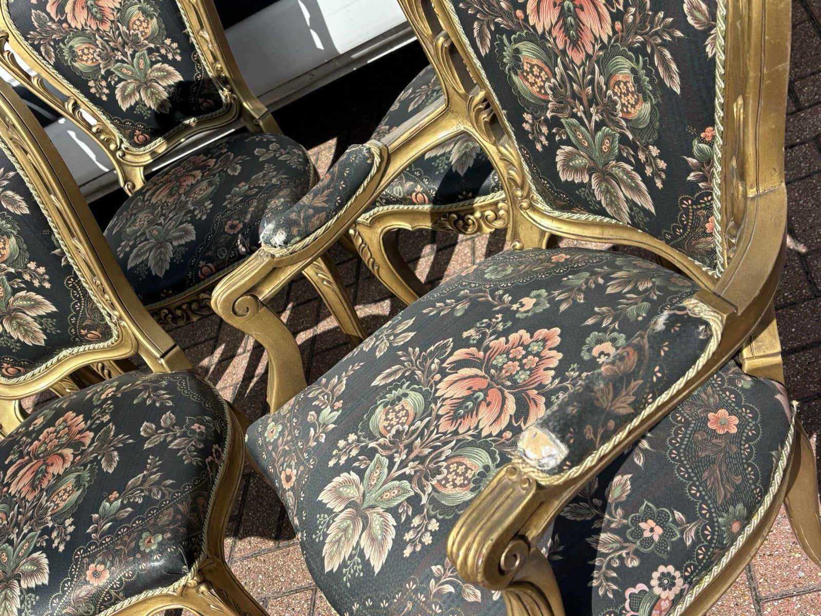 6 French Louis Style Gold Gilt Wooden And Upholstered Armchairs.